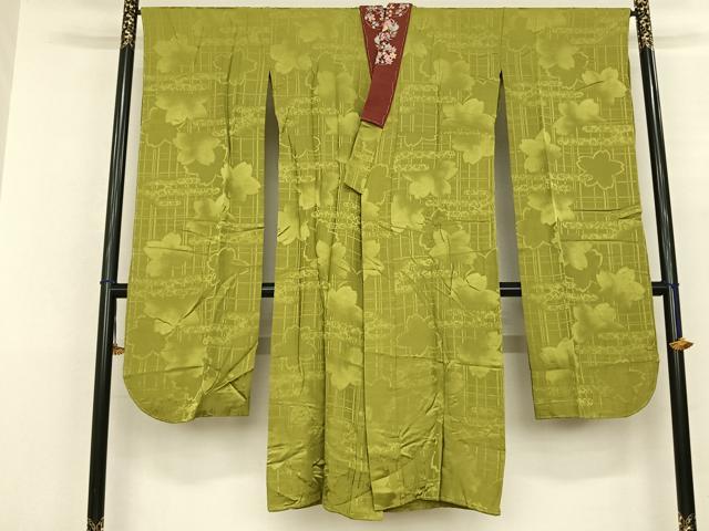 平和屋着物●振袖用長襦袢 無双仕立て 舞桜地紋 青丹色 やまと誂製 半衿刺繍 正絹 逸品 未使用 AABF0666fy