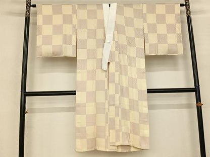 平和屋着物●長襦袢 無双仕立て 牡丹草木染 市松文様 暈し染め 正絹 逸品 未使用 AABF0672fy