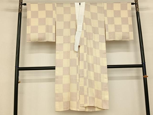 平和屋着物●長襦袢 無双仕立て 牡丹草木染 市松文様 暈し染め 正絹 逸品 未使用 AABF0672fy