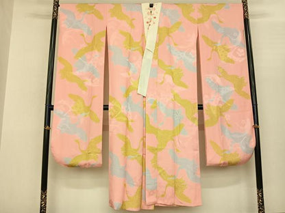 平和屋着物●振袖用長襦袢 袷 花鳥文 半衿刺繍 正絹 逸品 AABF0673fy