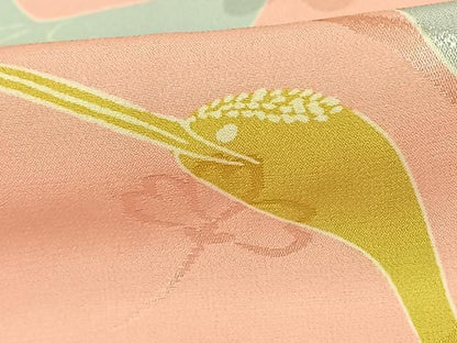 平和屋着物●振袖用長襦袢 袷 花鳥文 半衿刺繍 正絹 逸品 AABF0673fy