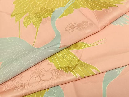 平和屋着物●振袖用長襦袢 袷 花鳥文 半衿刺繍 正絹 逸品 AABF0673fy
