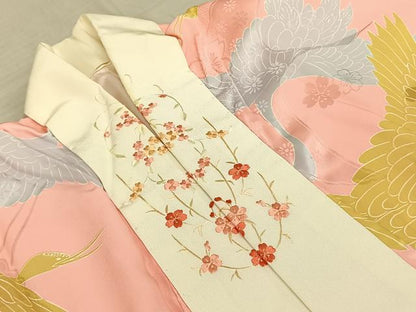 平和屋着物●振袖用長襦袢 袷 花鳥文 半衿刺繍 正絹 逸品 AABF0673fy