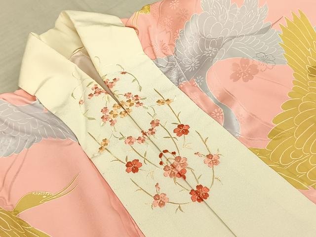 平和屋着物●振袖用長襦袢 袷 花鳥文 半衿刺繍 正絹 逸品 AABF0673fy