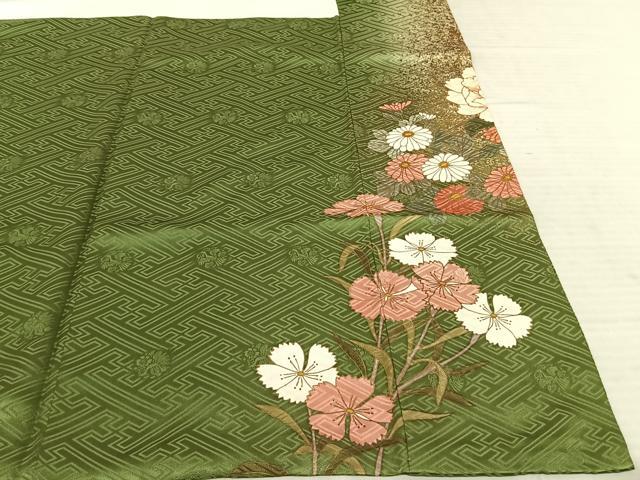 平和屋着物●豪華振袖 駒刺繍 草花文 暈し染め 金彩 正絹 逸品 AABF0674fy