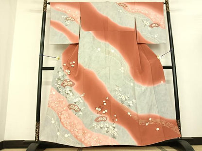 平和屋着物●極上 十日町 名門 滝泰謹製 訪問着 手描き 地紙花文 暈し染め 金彩 正絹 逸品 AABF0675fy