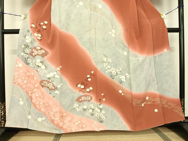 平和屋着物●極上 十日町 名門 滝泰謹製 訪問着 手描き 地紙花文 暈し染め 金彩 正絹 逸品 AABF0675fy
