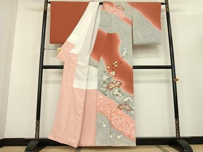 平和屋着物●極上 十日町 名門 滝泰謹製 訪問着 手描き 地紙花文 暈し染め 金彩 正絹 逸品 AABF0675fy