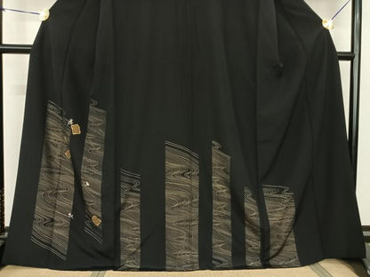 平和屋着物●訪問着 刺繍 流水舞花文 黒地 金糸 金彩 正絹 逸品 AABF0676fy