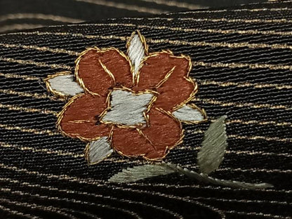 平和屋着物●訪問着 刺繍 流水舞花文 黒地 金糸 金彩 正絹 逸品 AABF0676fy