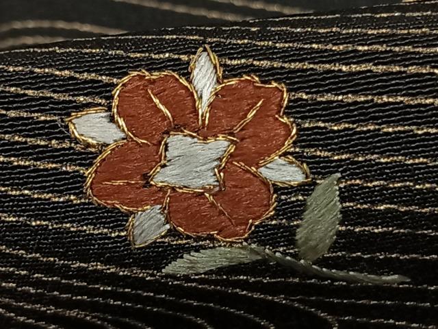 平和屋着物●訪問着 刺繍 流水舞花文 黒地 金糸 金彩 正絹 逸品 AABF0676fy