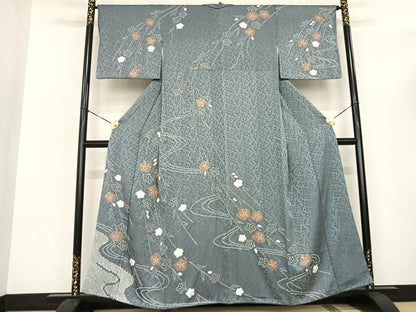 平和屋着物●訪問着 絞り 舞花文 正絹 逸品 AABF0677fy