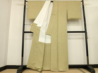 平和屋着物●上質な色無地 辻が花地紋 木蘭色 正絹 逸品 AABF0678fy