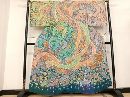 平和屋着物●訪問着 作家物 絞り 辻が花 暈し染め 正絹 逸品 AABF0679fy