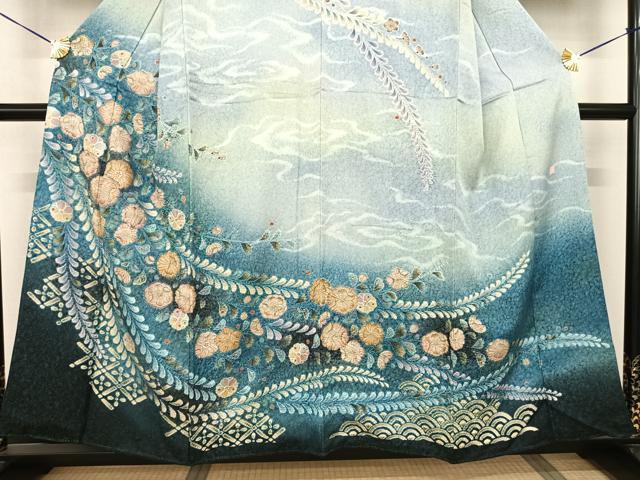 平和屋着物●訪問着 泰常 絞り 辻が花 暈し染め 金彩 銀通し地 正絹 逸品 AABF0681fy
