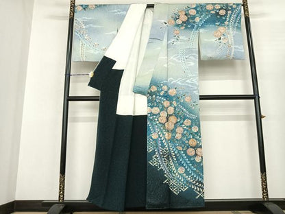 平和屋着物●訪問着 泰常 絞り 辻が花 暈し染め 金彩 銀通し地 正絹 逸品 AABF0681fy