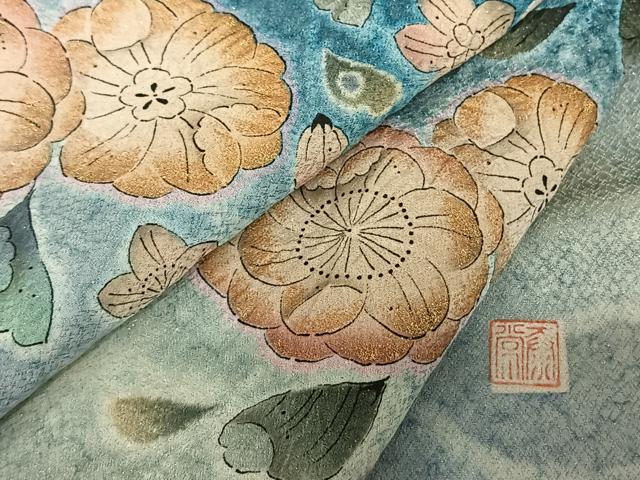 平和屋着物●訪問着 泰常 絞り 辻が花 暈し染め 金彩 銀通し地 正絹 逸品 AABF0681fy