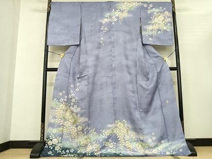 平和屋着物●訪問着 作家物 辻が花 暈し染め 銀通し地 ロング丈 正絹 逸品 AABF0683fy