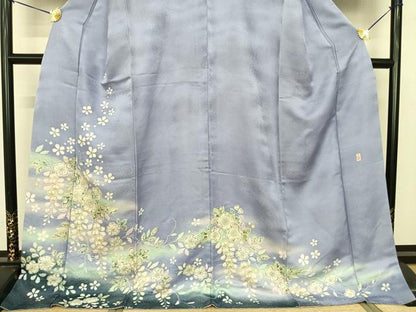 平和屋着物●訪問着 作家物 辻が花 暈し染め 銀通し地 ロング丈 正絹 逸品 AABF0683fy