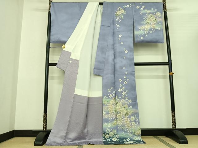 平和屋着物●訪問着 作家物 辻が花 暈し染め 銀通し地 ロング丈 正絹 逸品 AABF0683fy