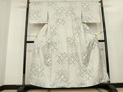 平和屋着物●本場大島紬 白大島 カタス9マルキ 幾何学文 正絹 逸品 未使用 AABF0688fy