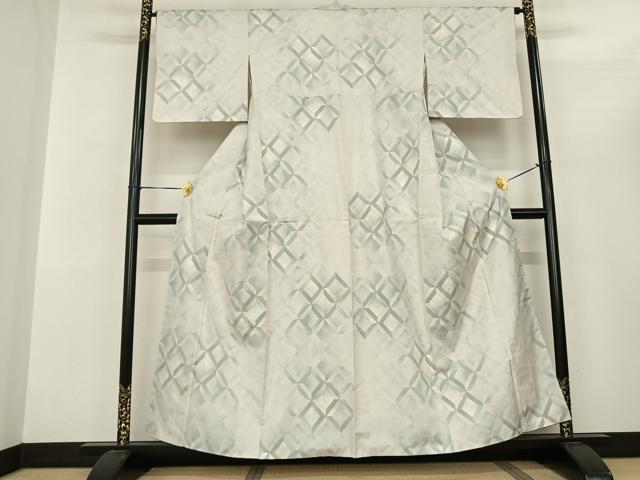 平和屋着物●本場大島紬 白大島 カタス9マルキ 幾何学文 正絹 逸品 未使用 AABF0688fy