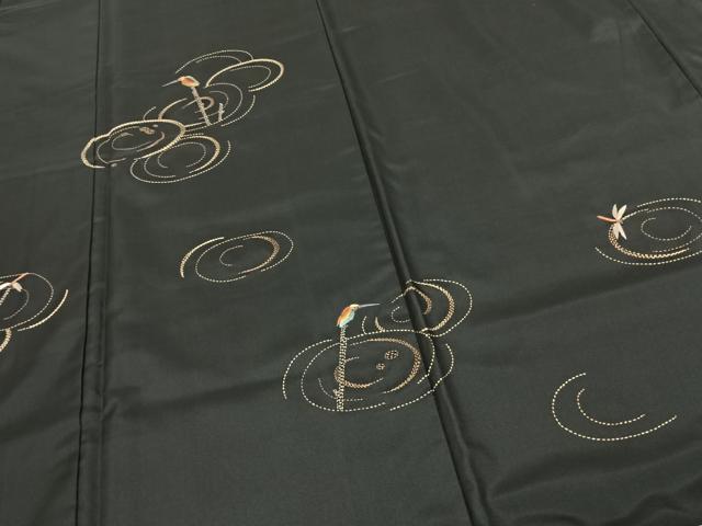 平和屋着物●訪問着 本場大島紬 総刺繍 刺し子 翡翠 黒地 正絹 逸品 AABF0690fy
