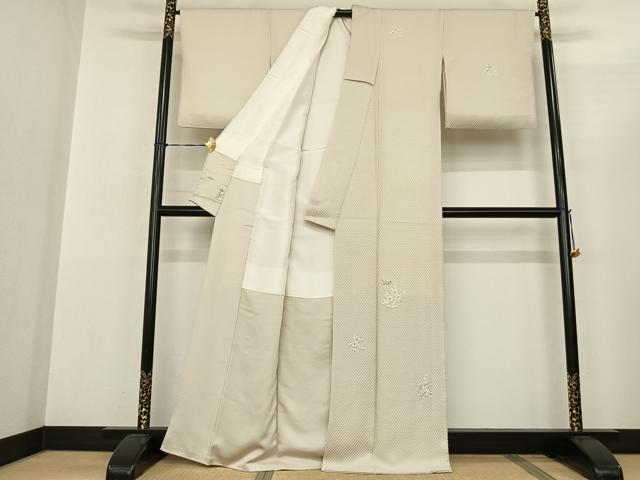 平和屋着物●訪問着 総刺繍 花蝶文 金糸 正絹 逸品 AABF0691fy