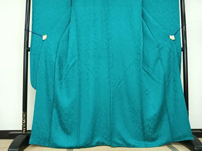 平和屋着物●豪華振袖 辻が花地紋 青緑色 金通し地 正絹 逸品 AABF0692fy
