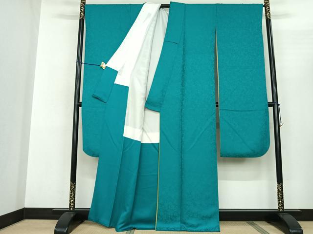 平和屋着物●豪華振袖 辻が花地紋 青緑色 金通し地 正絹 逸品 AABF0692fy