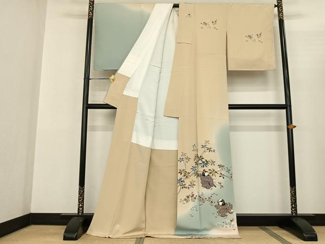 平和屋着物●訪問着 作家物 人物枝花文 暈し染め ロング丈 正絹 逸品 未使用 AABF0693fy