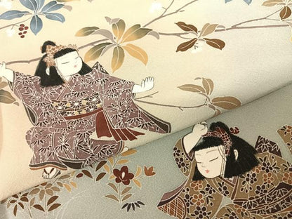 平和屋着物●訪問着 作家物 人物枝花文 暈し染め ロング丈 正絹 逸品 未使用 AABF0693fy