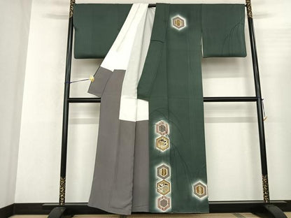 平和屋着物●訪問着 作家物 亀甲文様 暈し染め 金彩 正絹 逸品 未使用 AABF0695fy