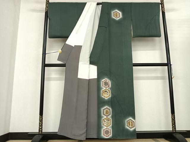 平和屋着物●訪問着 作家物 亀甲文様 暈し染め 金彩 正絹 逸品 未使用 AABF0695fy