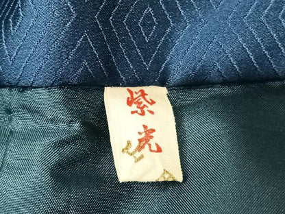 平和屋着物●男性 色紋付・羽織セット 菱地紋 青藍色 キングサイズ 洗える着物 AABF0699fy