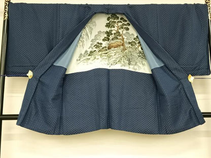 平和屋着物●男性 色紋付・羽織セット 菱文 金糸 キングサイズ 洗える着物 AABF0700fy