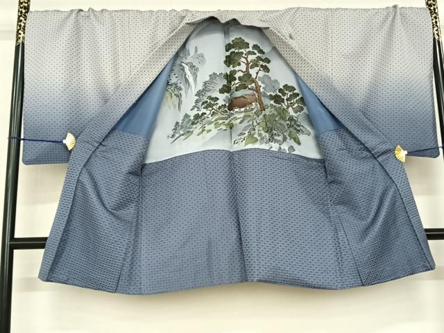 平和屋着物●男性 色紋付・羽織セット 菱文 キングサイズ 洗える着物 未使用 AABF0701fy