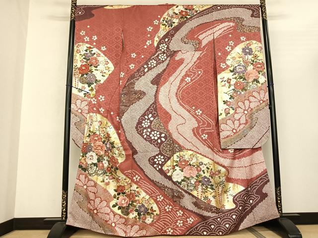 平和屋着物●豪華振袖 駒刺繍 絞り 片輪車花文 金銀彩 正絹 逸品 AABF0708fy