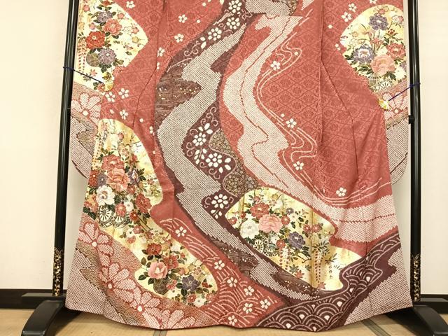平和屋着物●豪華振袖 駒刺繍 絞り 片輪車花文 金銀彩 正絹 逸品 AABF0708fy