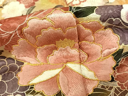 平和屋着物●豪華振袖 駒刺繍 絞り 片輪車花文 金銀彩 正絹 逸品 AABF0708fy