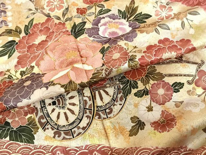 平和屋着物●豪華振袖 駒刺繍 絞り 片輪車花文 金銀彩 正絹 逸品 AABF0708fy
