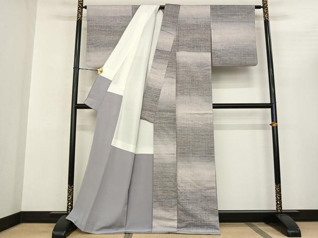 平和屋着物●紅花紬 米沢 横段文 正絹 逸品 AABF0712fy