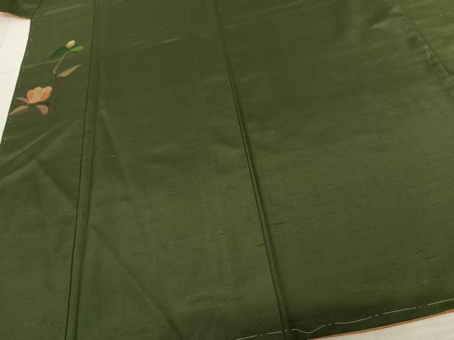 平和屋着物●西陣 宮階織物 宮繍苑 里葉 紬 色無地 老竹色 正絹 逸品 AABF0718fy