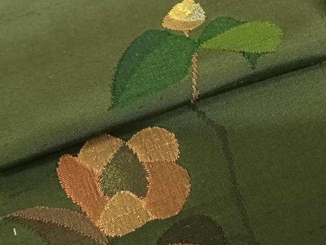 平和屋着物●西陣 宮階織物 宮繍苑 里葉 紬 色無地 老竹色 正絹 逸品 AABF0718fy