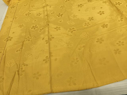 平和屋着物●振袖用長襦袢 無双仕立て 舞桜地紋 黄金色 半衿刺繍 正絹 逸品 AABF0719fy