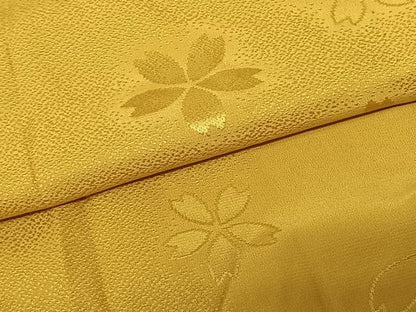 平和屋着物●振袖用長襦袢 無双仕立て 舞桜地紋 黄金色 半衿刺繍 正絹 逸品 AABF0719fy