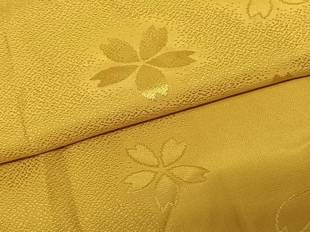 平和屋着物●振袖用長襦袢 無双仕立て 舞桜地紋 黄金色 半衿刺繍 正絹 逸品 AABF0719fy