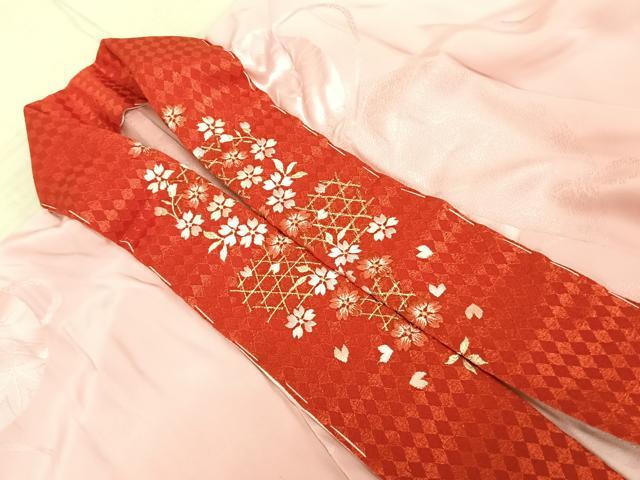 平和屋着物●振袖用長襦袢 無双仕立て 鈴地紋 虹色 半衿刺繍 正絹 逸品 AABF0722fy
