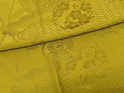 平和屋着物●振袖用長襦袢 無双仕立て 雲取り枝梅地紋 菜種油色 正絹 逸品 AABF0724fy