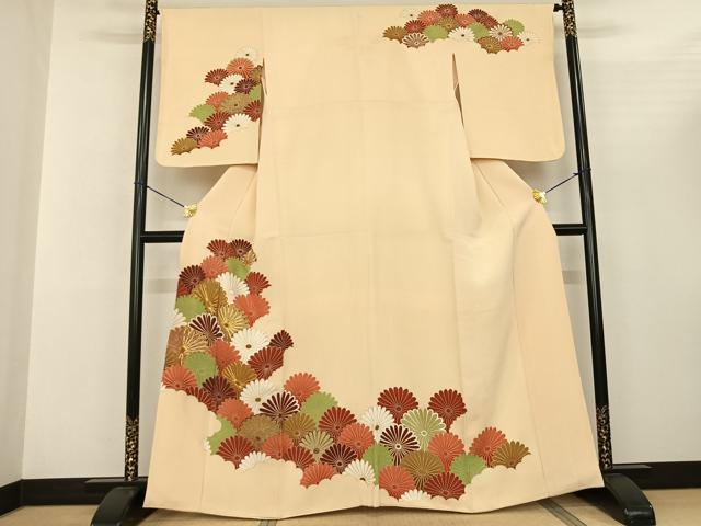 平和屋着物●訪問着 駒刺繍 舞花文 金彩 鬼しぼ縮緬 正絹 逸品 AABF0725fy